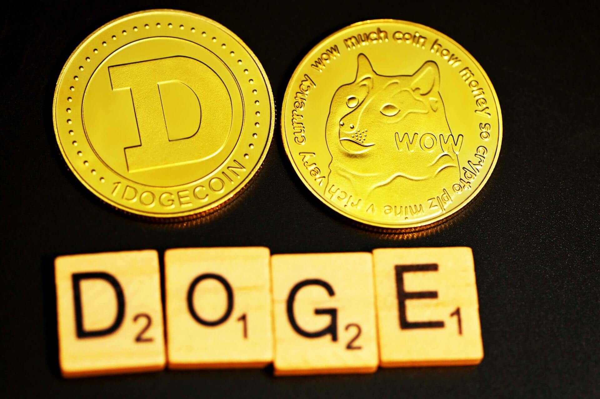ドージコインと「DOGE」の文字。