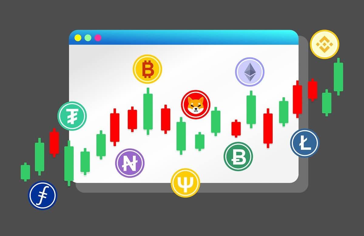 仮想通貨のアイコンとチャートのイメージ画像