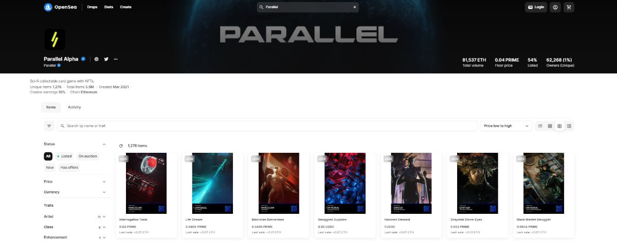 OpenSeaで購入できるParallel（パラレル）のNFTトレーディングカード